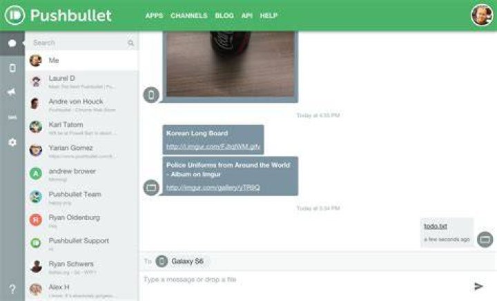 Pushbullet website Note
